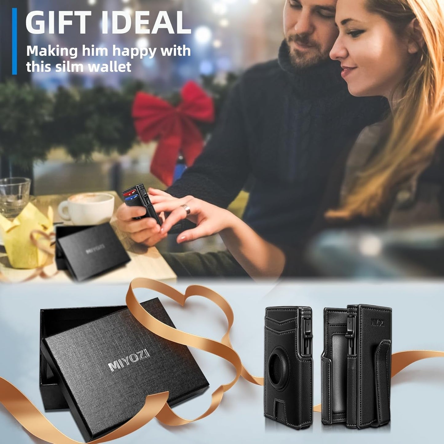 Airtag Wallet for Men,With Money Clip 10 Cards Metal Case Smart Slim Pop up Credit Card Holder Flip with Magnetic Closure RFID Blocking Wallet with Gift Box - Dot Com Product