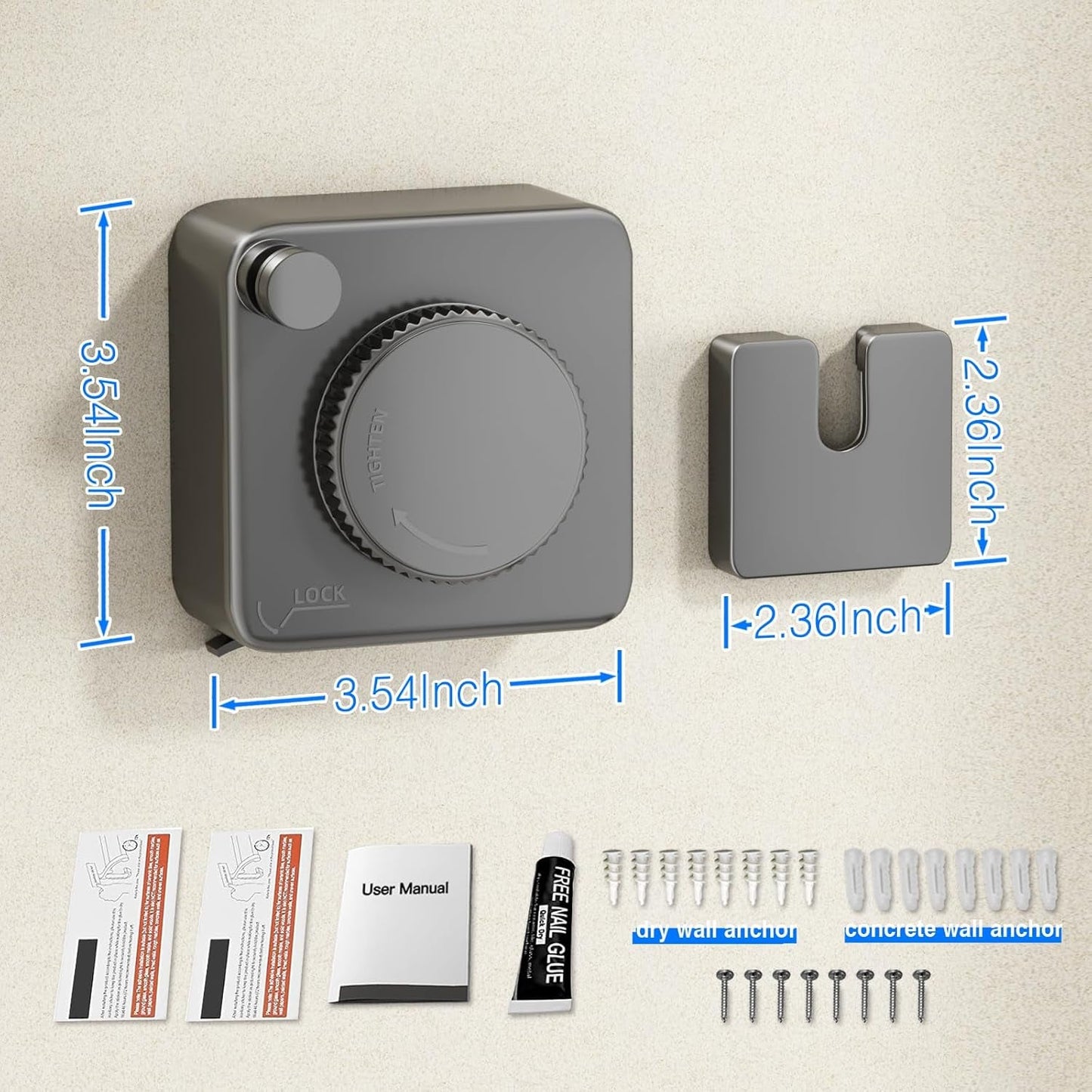 Retractable Clothesline Indoor, Non - Sagging Outdoor Clothes Line Retracting Heavy Duty Clothes Drying Laundry Line Wall Mounted Stainless Steel Line - 15.1 Feets(Square - Grey) - Dot Com Product