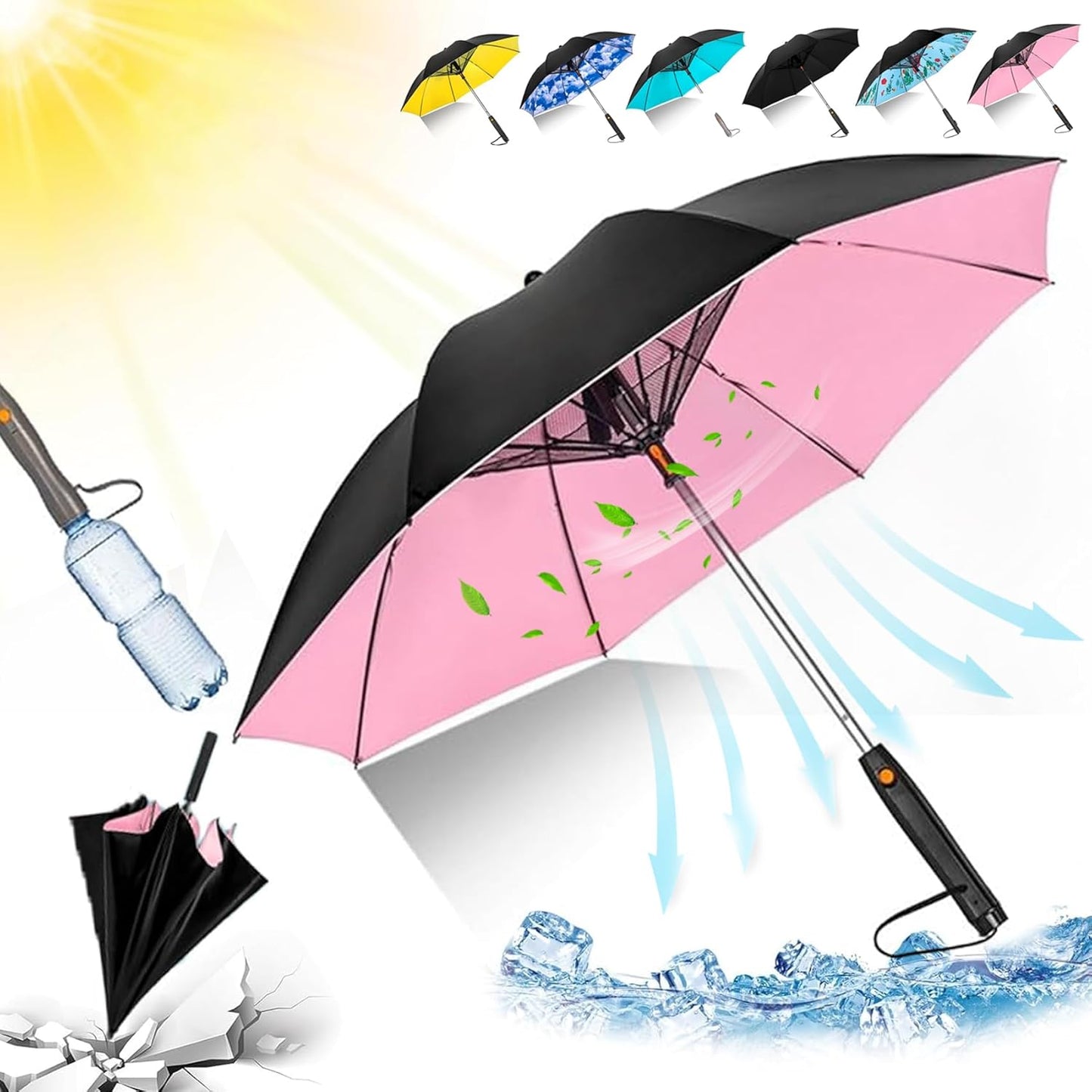 3 in 1 Umbrella with Fan - Umbrella with Fan and Mist Spray, UV Umbrella with Fan and Mister USB Rechargeable Summer Sunshade - Dot Com Product