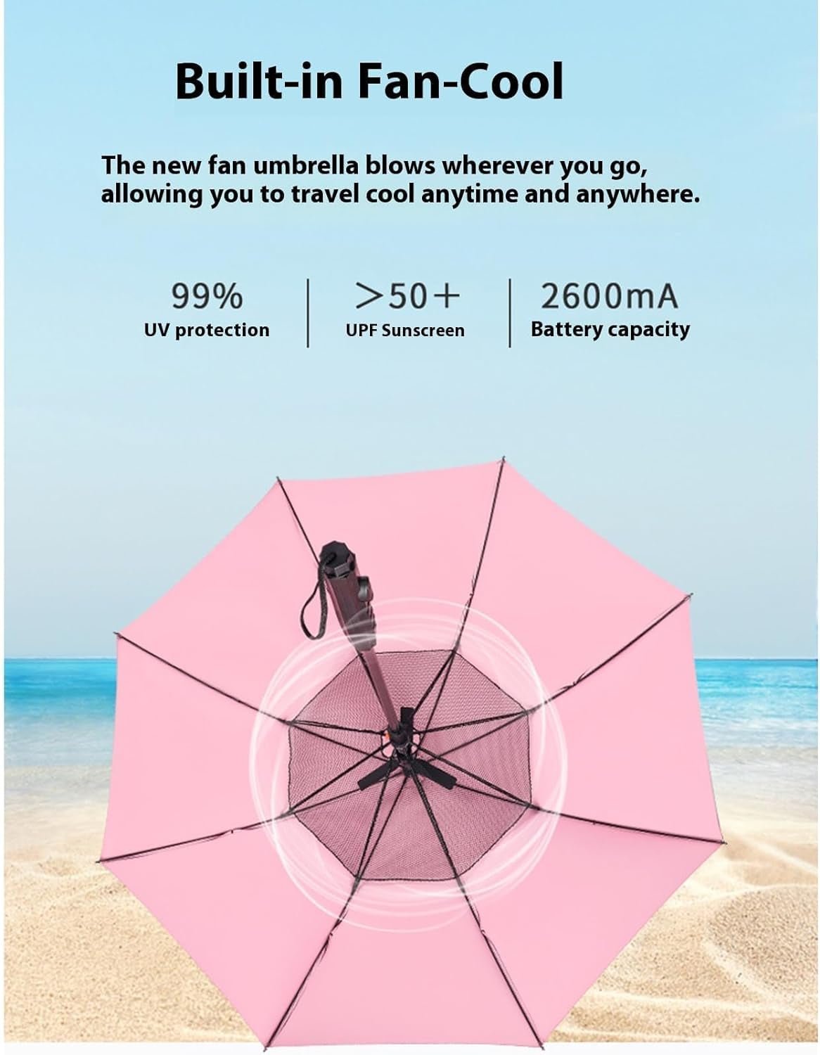 3 in 1 Umbrella with Fan - Umbrella with Fan and Mist Spray, UV Umbrella with Fan and Mister USB Rechargeable Summer Sunshade - Dot Com Product