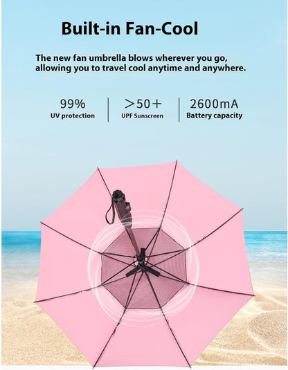 3 in 1 Umbrella with Fan - Umbrella with Fan and Mist Spray, UV Umbrella with Fan and Mister USB Rechargeable Summer Sunshade - Dot Com Product