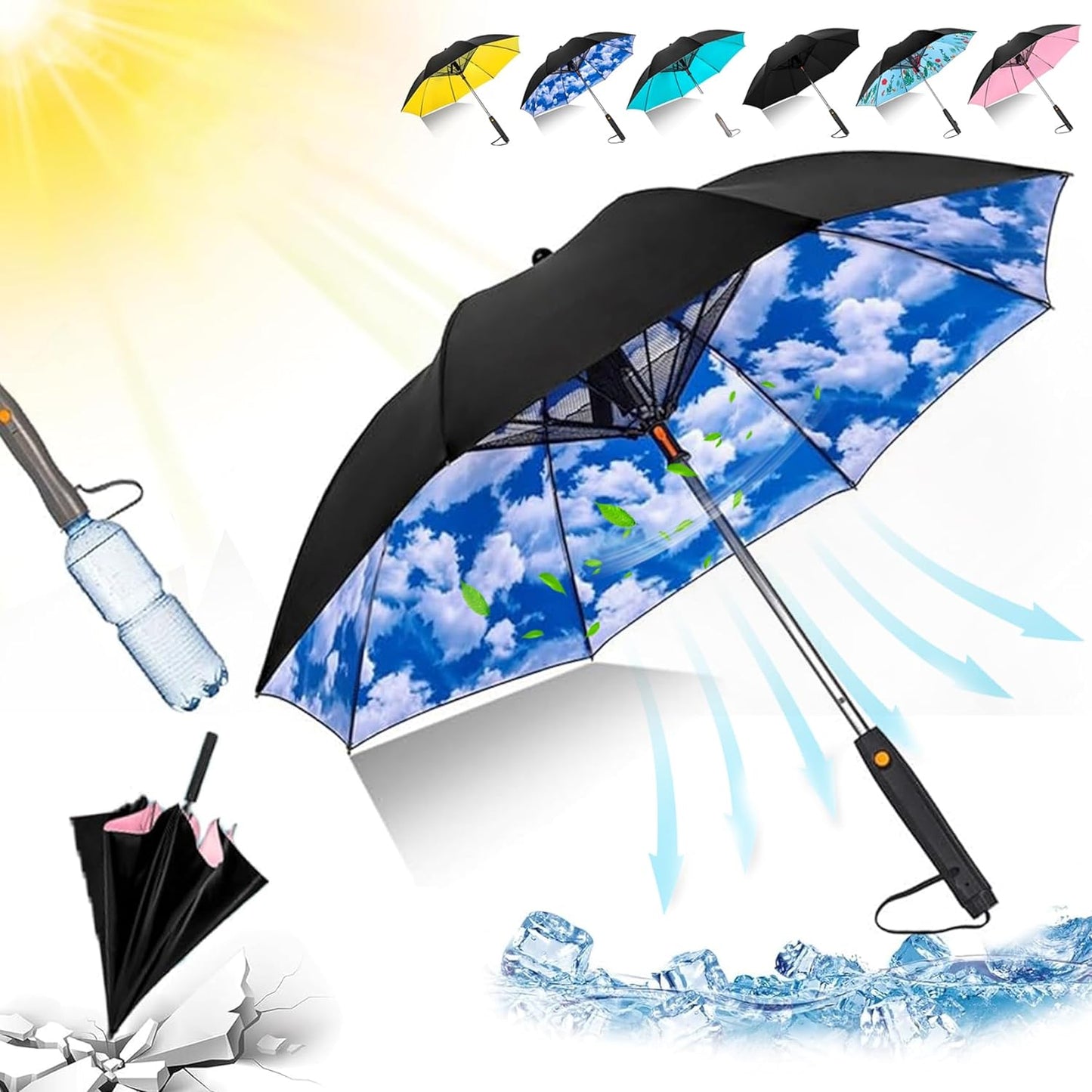 3 in 1 Umbrella with Fan - Umbrella with Fan and Mist Spray, UV Umbrella with Fan and Mister USB Rechargeable Summer Sunshade - Dot Com Product