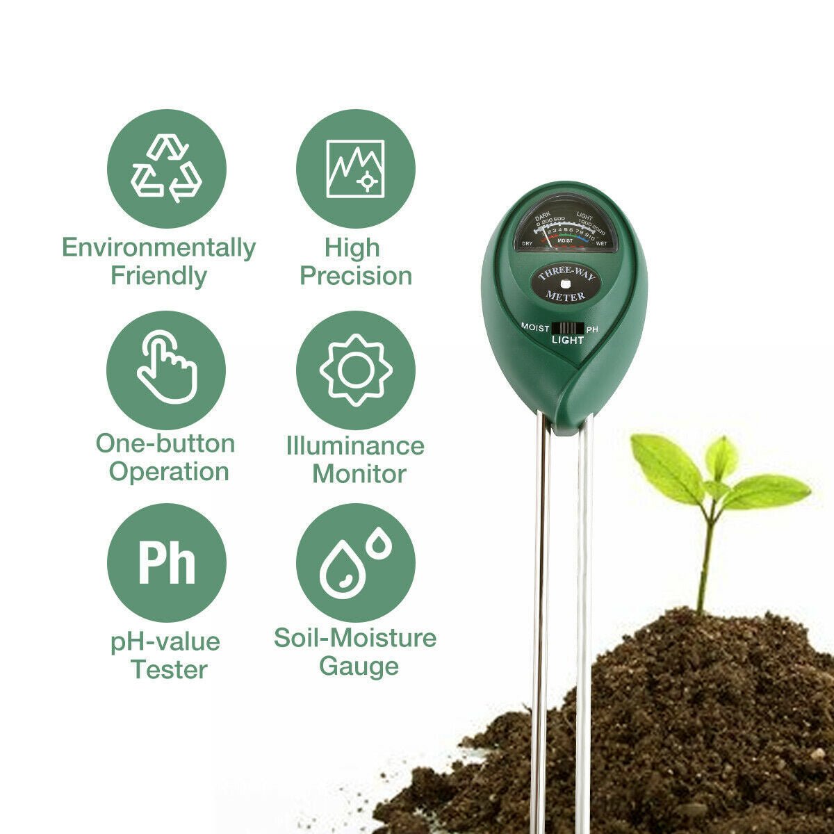 3 In1 Soil Tester Water PH Moisture Light - Dot Com Product