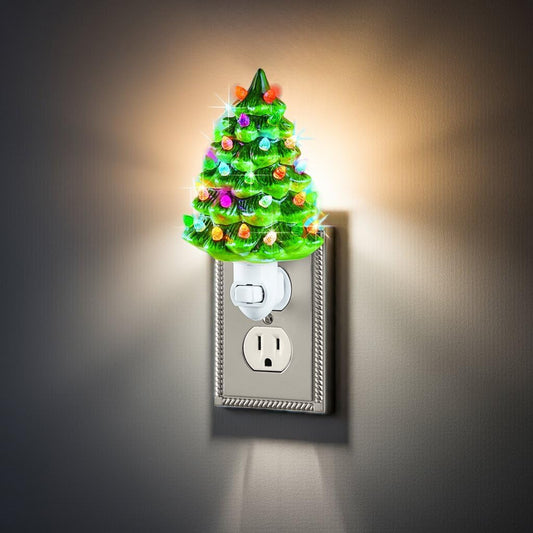 Ceramic Christmas Tree Night Light - 6" H, Nostalgic, Decorative Bathroom Decoration, Green