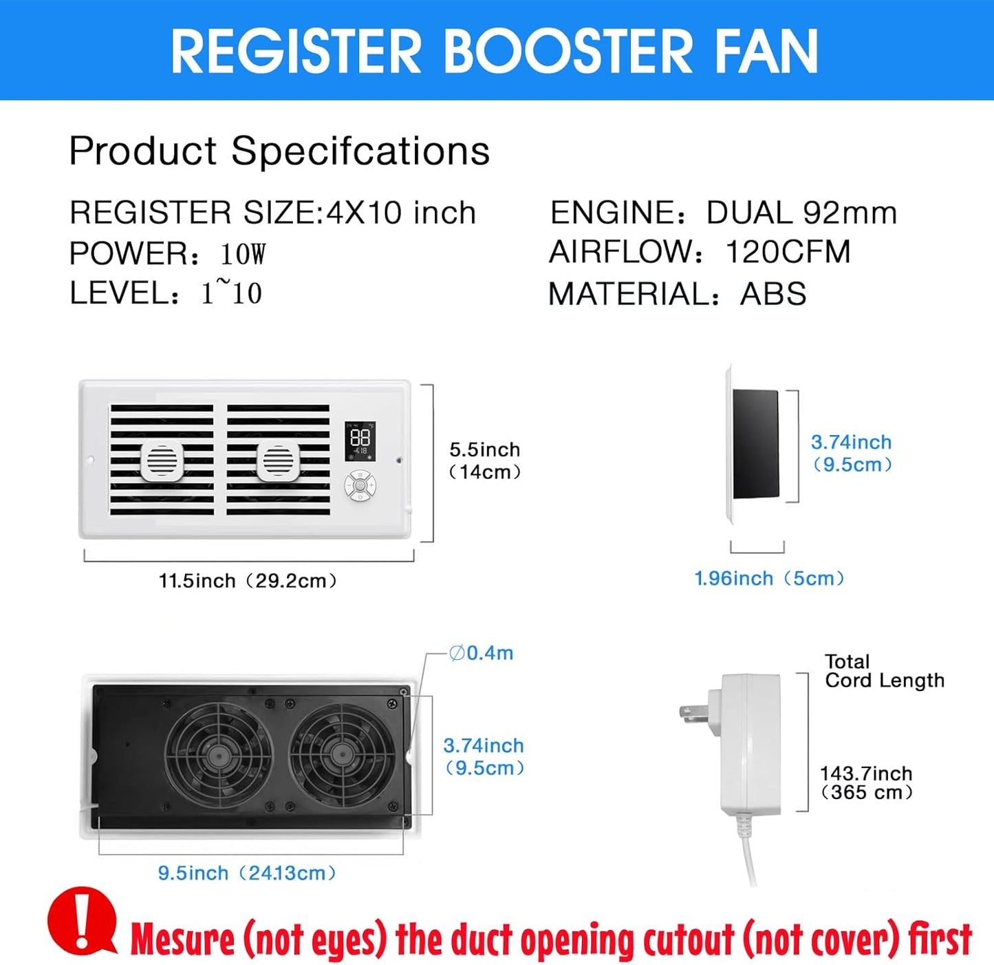 10-Speed Smart Thermostat AC Vent Fan