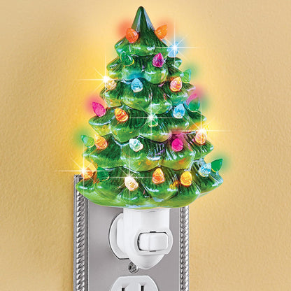 Ceramic Christmas Tree Night Light - 6" H, Nostalgic, Decorative Bathroom Decoration, Green