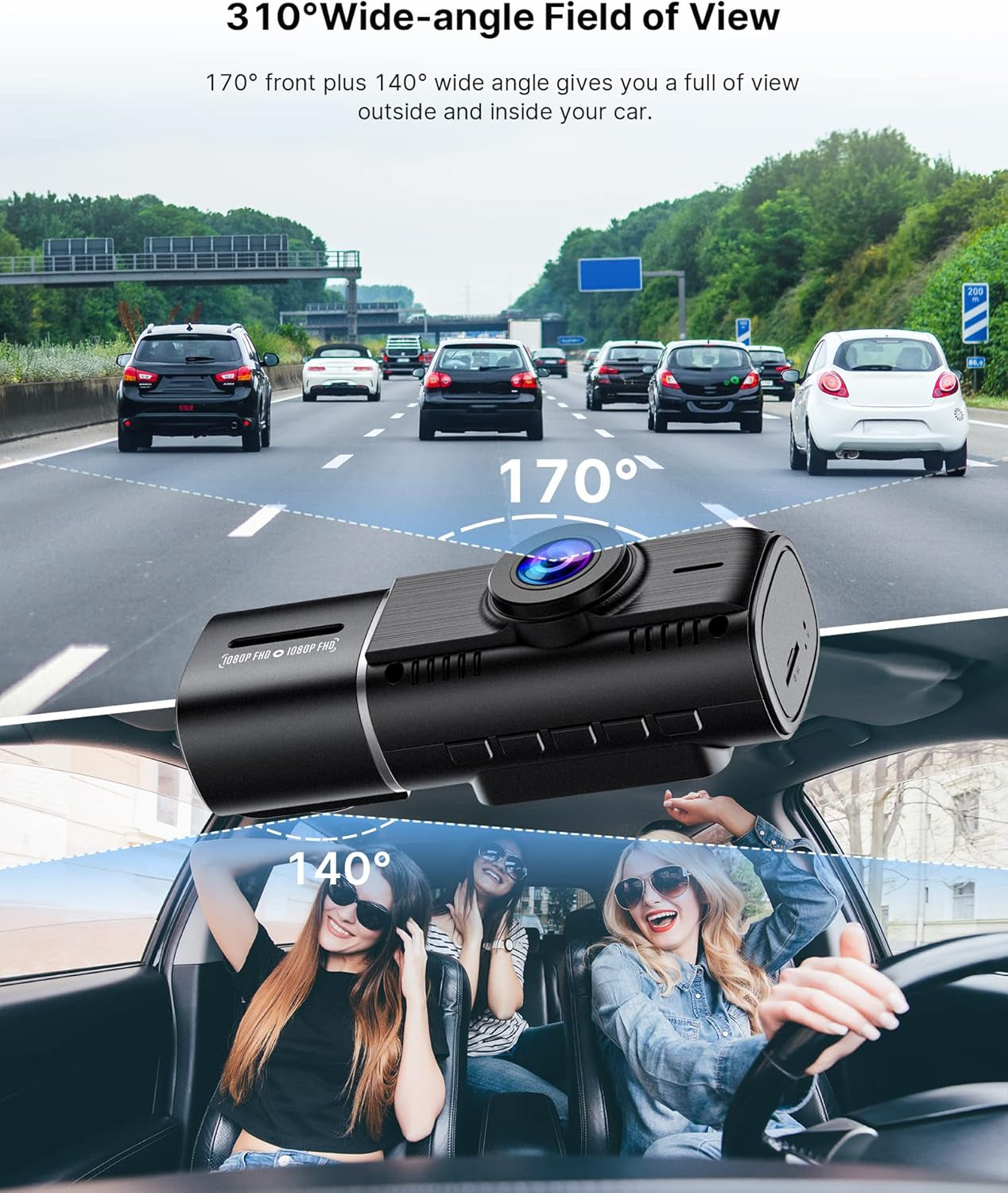 Dual Dash Cam Front and inside 1080P Dash Camera for Cars IR Night Vision Car Camera for Taxi Accident Lock Parking Monitor 2 Mounting Options 64GB SD Card