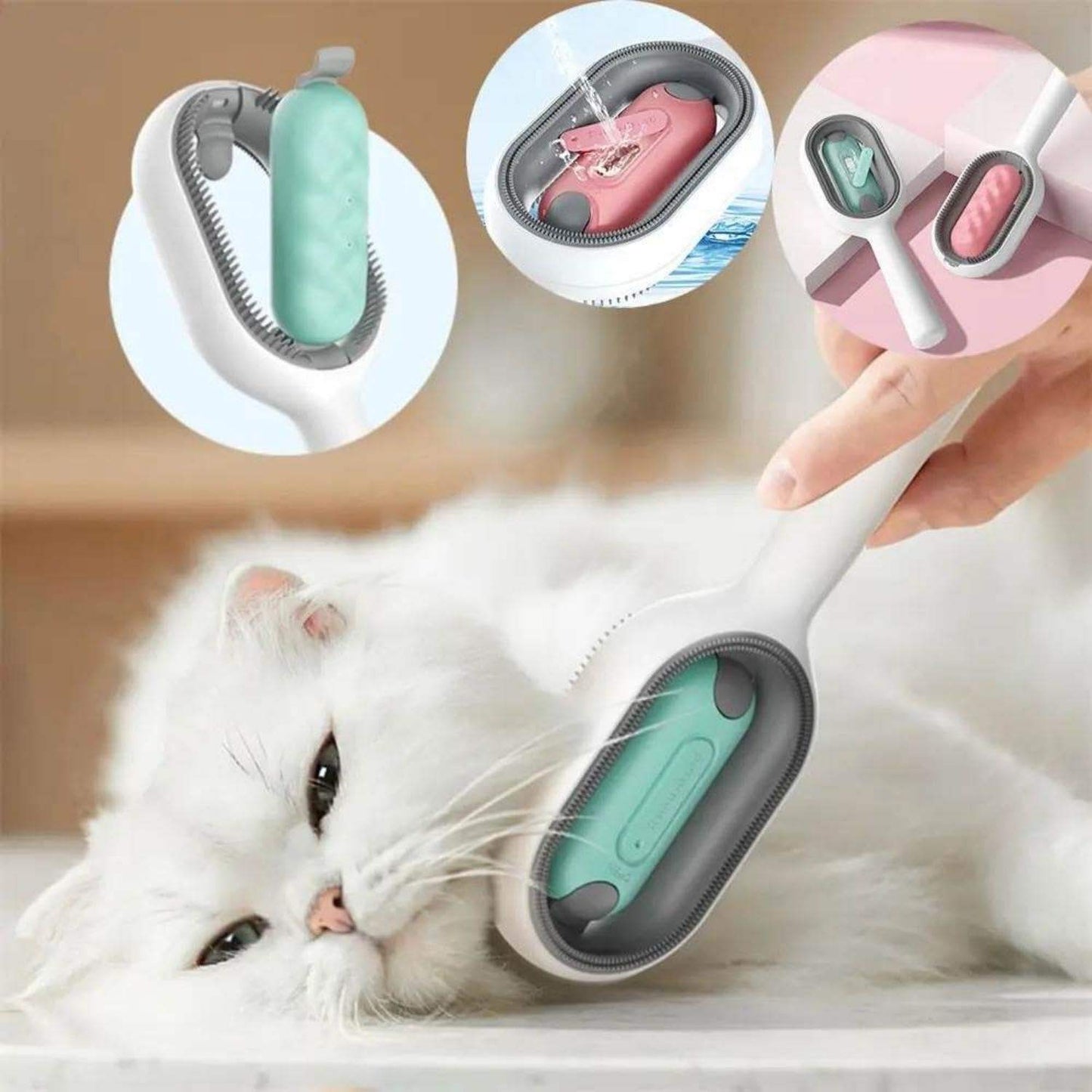 Cat Hair Brush With Water, Sticky Brush For Cats, 4 In-1 Cat Grooming Brush Creative Update Cat Dog Grooming Comb With Water Tank Double-Sided Hair Removal Brush Kitten Pet Supplies Accessories - Dot Com Product