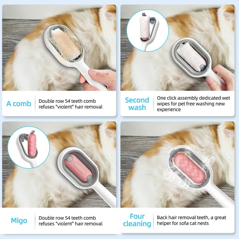 Cat Hair Brush With Water, Sticky Brush For Cats, 4 In-1 Cat Grooming Brush Creative Update Cat Dog Grooming Comb With Water Tank Double-Sided Hair Removal Brush Kitten Pet Supplies Accessories - Dot Com Product