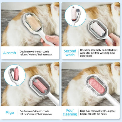 Cat Hair Brush With Water, Sticky Brush For Cats, 4 In-1 Cat Grooming Brush Creative Update Cat Dog Grooming Comb With Water Tank Double-Sided Hair Removal Brush Kitten Pet Supplies Accessories - Dot Com Product