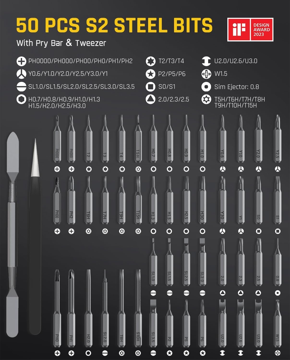 E1 Max 3.7V Mini Electric Screwdriver, Precision Screwdriver Set, 50 - In - 1 Magnetic Bits, Magnetic Storage, 5/32''Hex, Electric Screwdriver for Electronics Phone Camera Laptop Watch - Grey - Dot Com Product