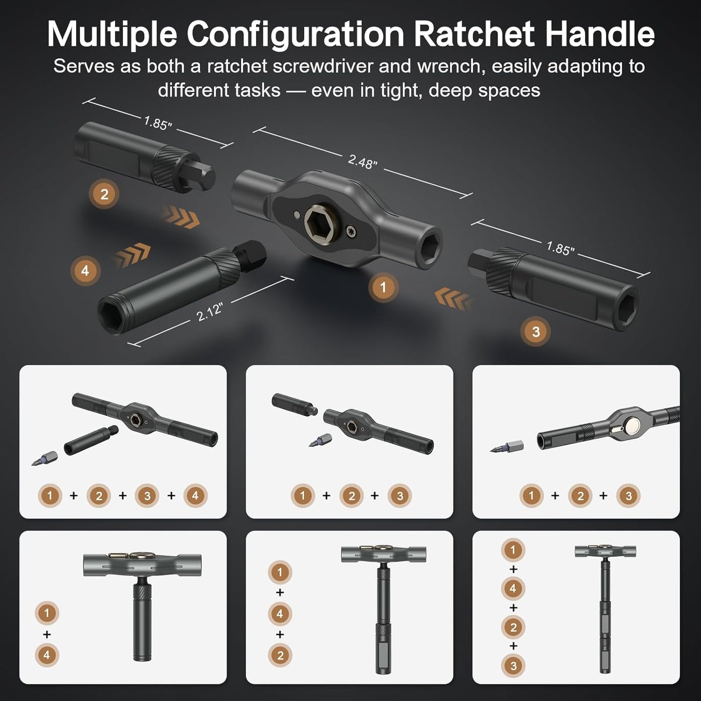 42 in 1 Magnetic Screwdriver Set, DIY Ratchet Screwdriver Set, Multi Bit Magnetic Drive Set with Detachable Ratchet Handle, Portable Compact Repair Tool Kit for Funiture Computer Bicycle Gray