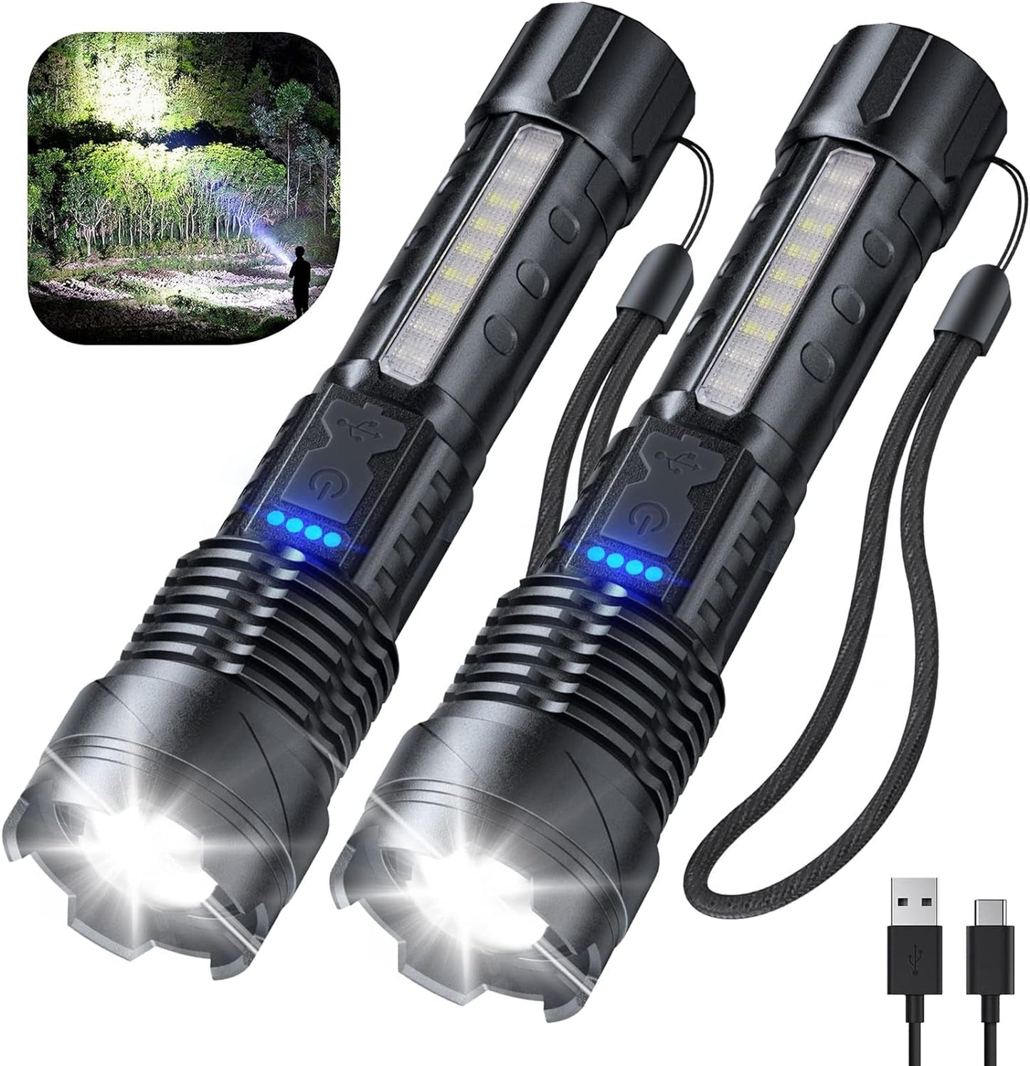 Flashlight High Lumens Rechargeable 2 Pack, 990000 Lumen Super Bright Led Flashlights with 7 Light Modes, IPX6 Waterproof, Powerful Handheld Flash Light for Camping Home Emergencies - Dot Com Product