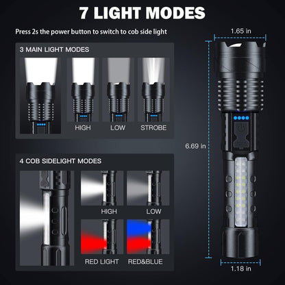 Flashlight High Lumens Rechargeable 2 Pack, 990000 Lumen Super Bright Led Flashlights with 7 Light Modes, IPX6 Waterproof, Powerful Handheld Flash Light for Camping Home Emergencies - Dot Com Product