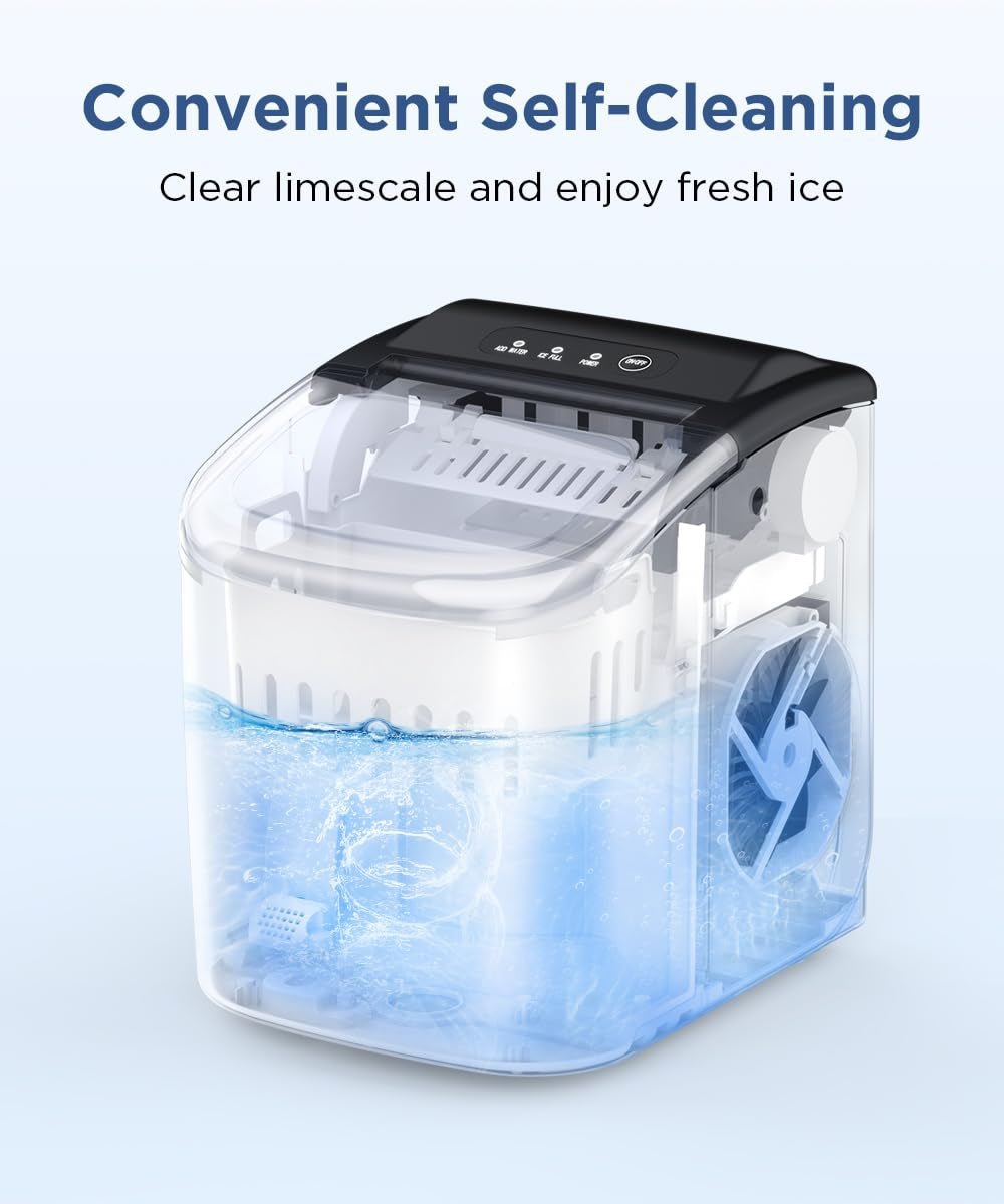 Ice Maker Countertop, Portable Ice Machine with Self - Cleaning, 26.5Lbs/24Hrs, 9 Bullet Ice Cubes in 6 Mins, Ice Basket and Scoop, Ideal for Home, Kitchen, Bar, Camping - Dot Com Product