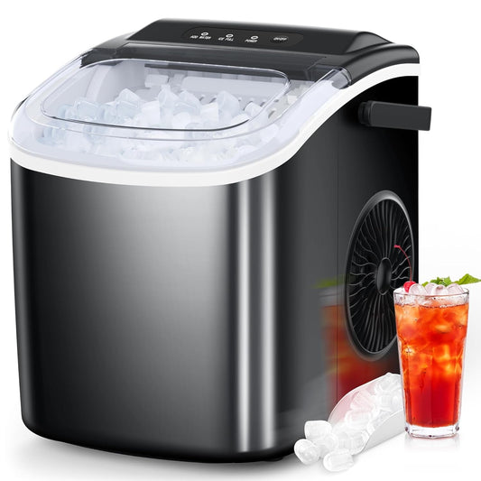 Ice Maker Countertop, Portable Ice Machine with Self - Cleaning, 26.5Lbs/24Hrs, 9 Bullet Ice Cubes in 6 Mins, Ice Basket and Scoop, Ideal for Home, Kitchen, Bar, Camping - Dot Com Product