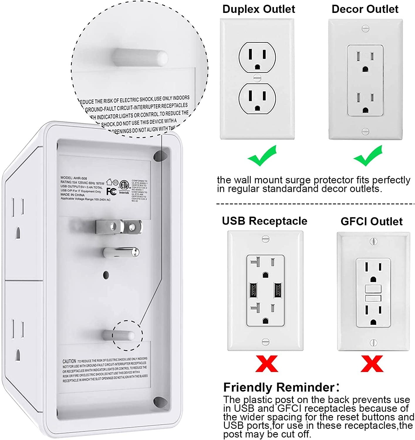 Outlet Extender Surge Protector - 6 Outlet - Dot Com Product