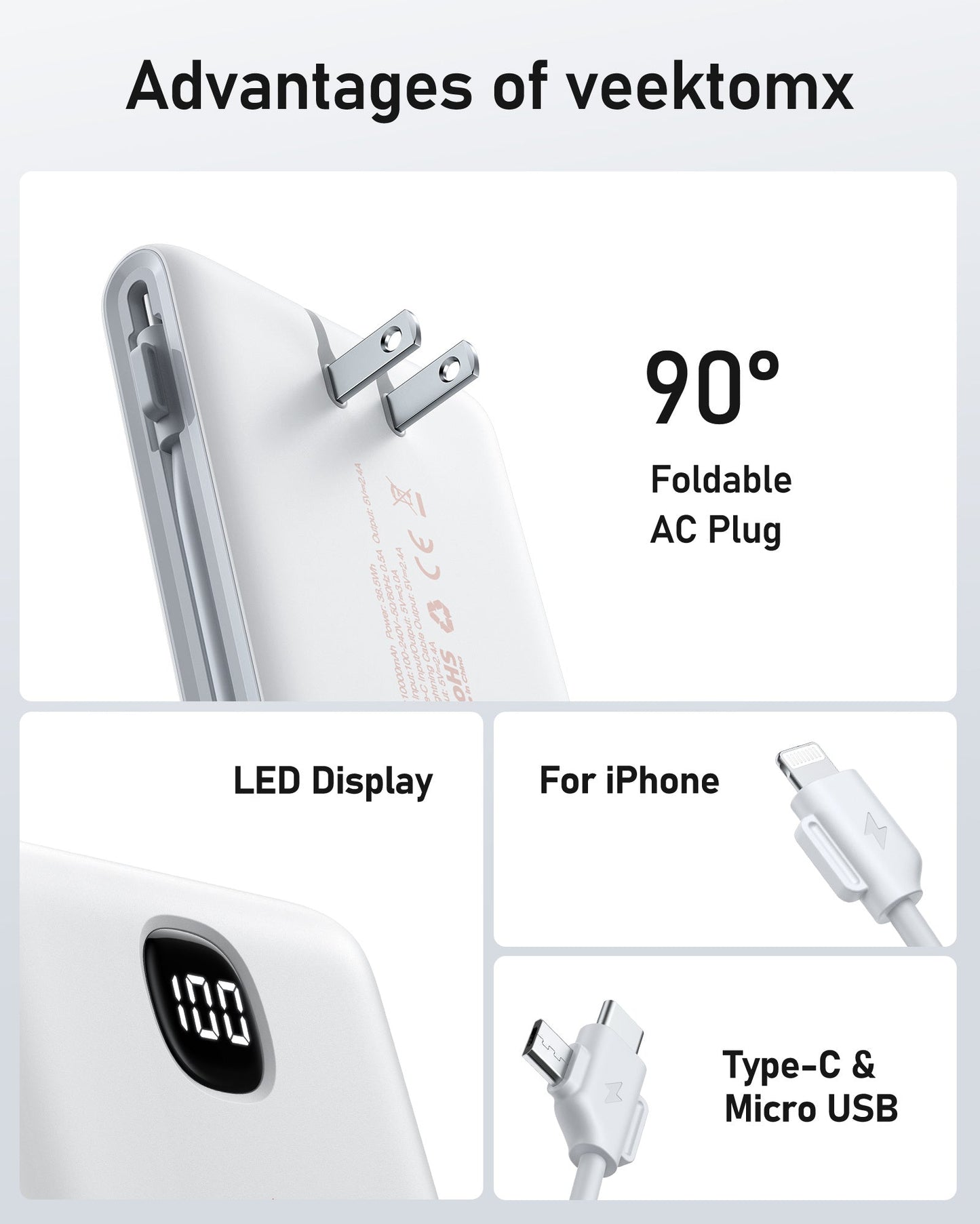 Power Bank With Built In Cables 10000mAh - Dot Com Product