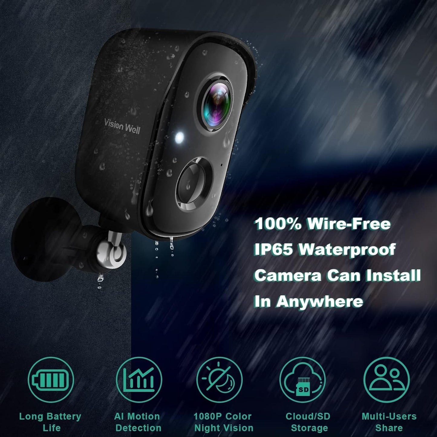 Security Cameras Wireless Outdoor, 1080P Battery Powered AI Motion Detection Spotlight Siren Alarm Wifi Surveillance Indoor Home Camera, Color Night Vision, 2 - Way Talk, Waterproof, Cloud/Sd Storage - Dot Com Product