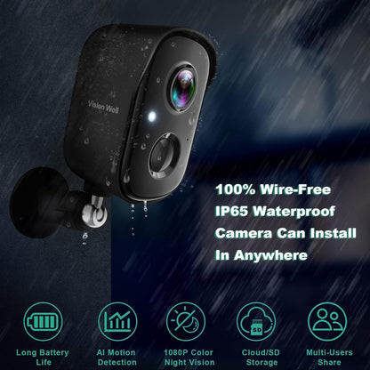 Security Cameras Wireless Outdoor, 1080P Battery Powered AI Motion Detection Spotlight Siren Alarm Wifi Surveillance Indoor Home Camera, Color Night Vision, 2 - Way Talk, Waterproof, Cloud/Sd Storage - Dot Com Product