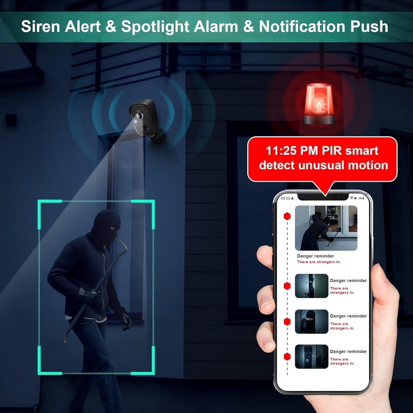 Security Cameras Wireless Outdoor, 1080P Battery Powered AI Motion Detection Spotlight Siren Alarm Wifi Surveillance Indoor Home Camera, Color Night Vision, 2 - Way Talk, Waterproof, Cloud/Sd Storage - Dot Com Product