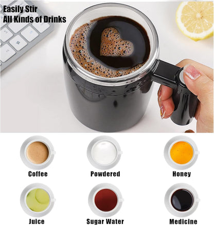 Self Stirring Mug,Rechargeable Auto Magnetic Coffee Mug with 2Pc Stir Bar,Waterproof Automatic Mixing Cup for Milk/Cocoa at Office/Kitchen/Travel 14Oz Best Gift - Black - Dot Com Product