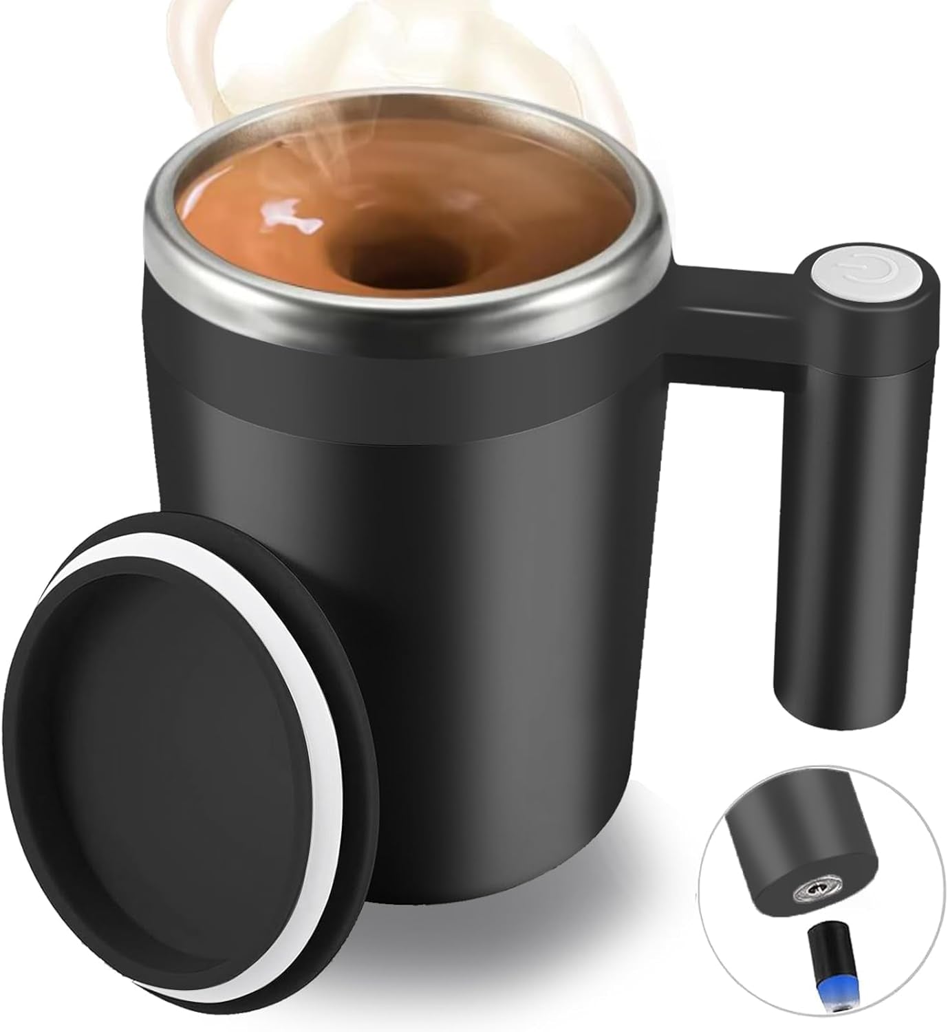 Self Stirring Mug,Rechargeable Auto Magnetic Coffee Mug with 2Pc Stir Bar,Waterproof Automatic Mixing Cup for Milk/Cocoa at Office/Kitchen/Travel 14Oz Best Gift - Black - Dot Com Product