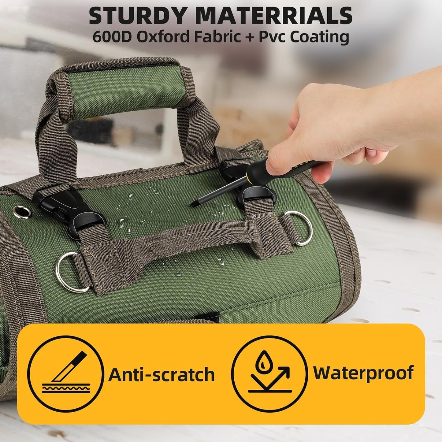 Tool Bag Roll Up, Heavy Duty Rolled Empty Tool Storage Organization, Portable Foldable Rollup Organizer with 2 Small Pouches, Rollable Carrying Toolbag, Dad Men Mechanic Birthday Gifts, Army Green - Dot Com Product